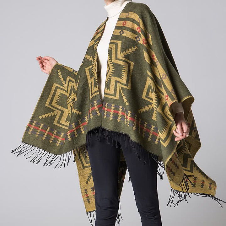 Buddha Stones Fall Winter Geometric Diamond Tassel Bohemian Women's Shawl - image 11