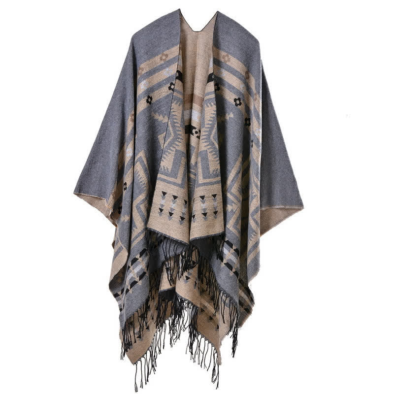 Buddha Stones Fall Winter Geometric Diamond Tassel Bohemian Women's Shawl - DarkGray - image 19