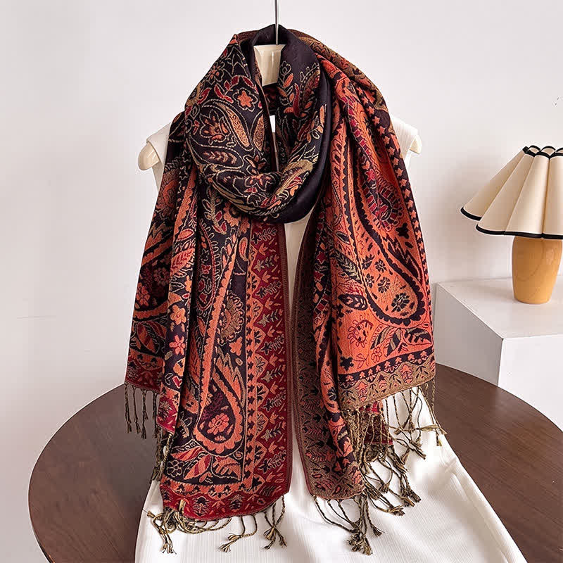 Buddha Stones Fall Winter Vintage Paisley Floral Tassel Women's Shawl - image 9