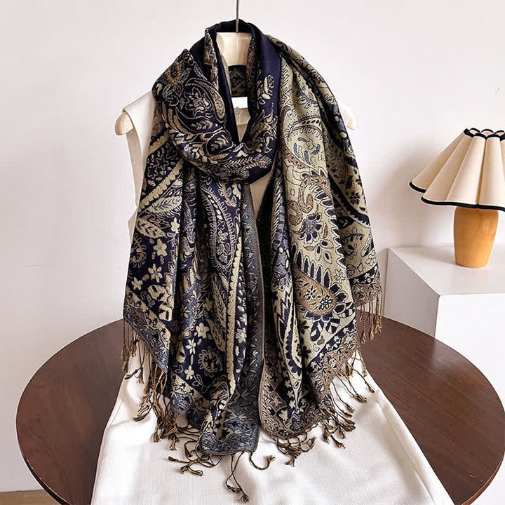 Buddha Stones Fall Winter Vintage Paisley Floral Tassel Women's Shawl - image 7
