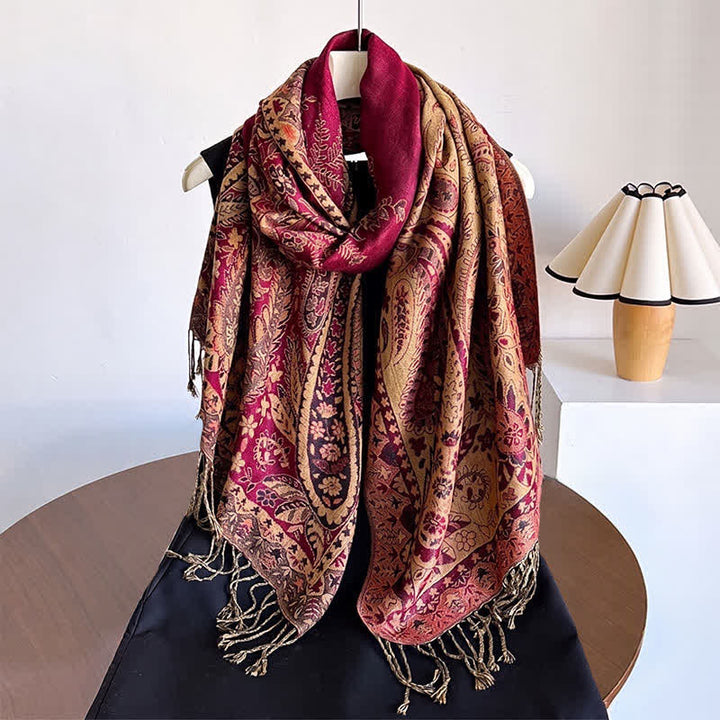 Buddha Stones Fall Winter Vintage Paisley Floral Tassel Women's Shawl - image 3