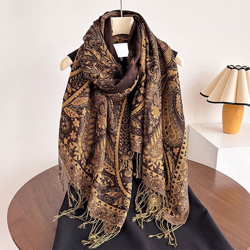 Buddha Stones Fall Winter Vintage Paisley Floral Tassel Women's Shawl - image 14