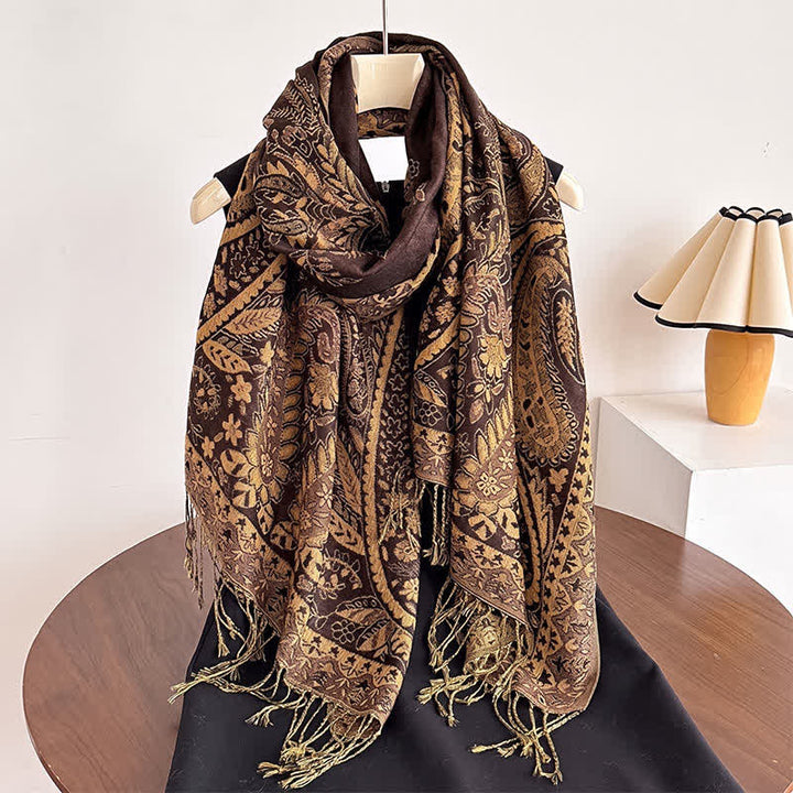 Buddha Stones Fall Winter Vintage Paisley Floral Tassel Women's Shawl - image 14