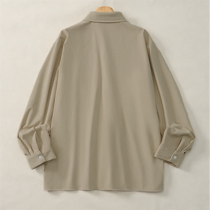 Buddha Stones Fall Casual Solid Corduroy Men's Long Sleeve Shirts With Patch Pockets - image 3