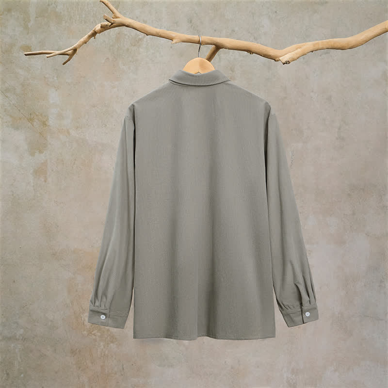 Buddha Stones Fall Casual Solid Corduroy Men's Long Sleeve Shirts With Patch Pockets - image 11