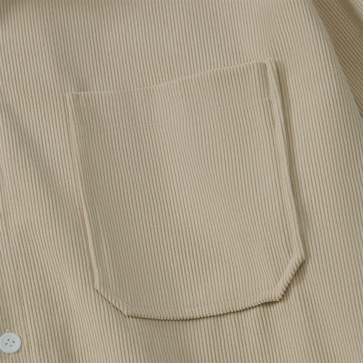 Buddha Stones Fall Casual Solid Corduroy Men's Long Sleeve Shirts With Patch Pockets - image 6