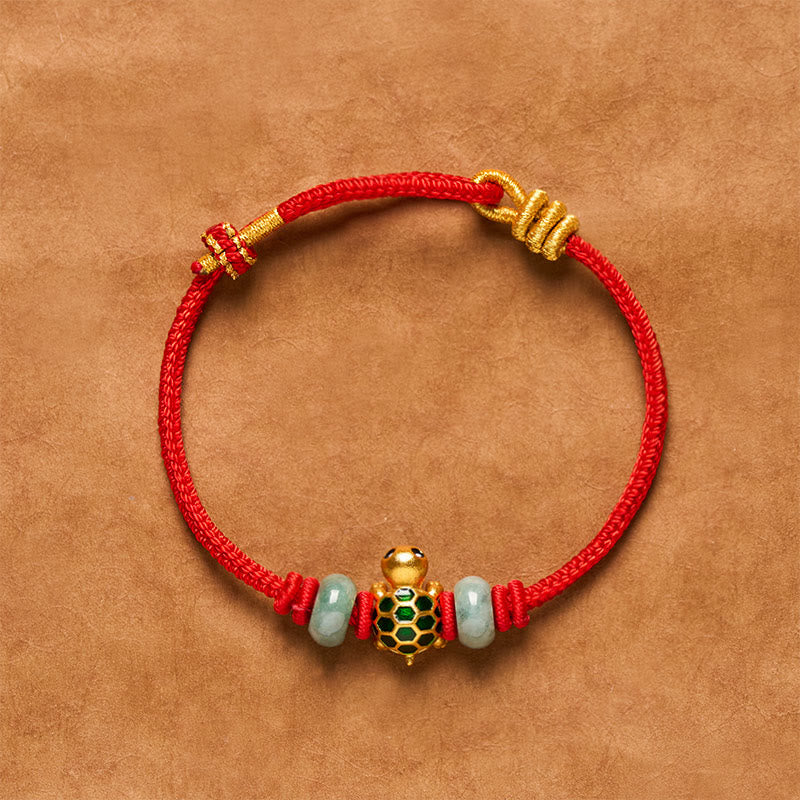 Buddha Stones Copper Turtle Jade Blessing Red String Lucky Bracelet - Golden Blessing Red String - 6.3–7.1 in (16-18 cm) - image 11