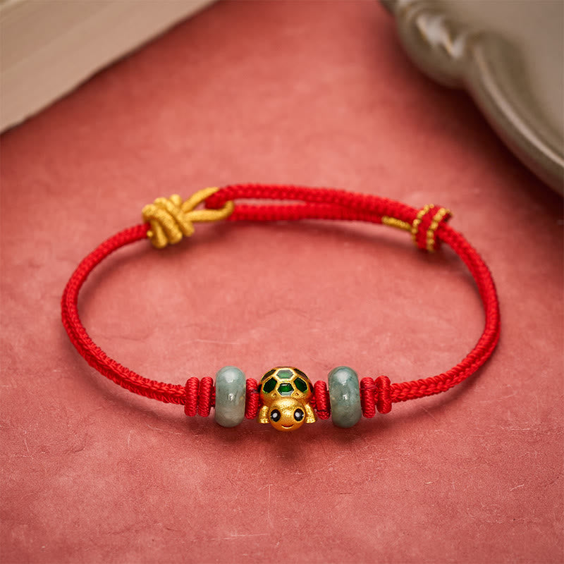 Buddha Stones Copper Turtle Jade Blessing Red String Lucky Bracelet - image 12