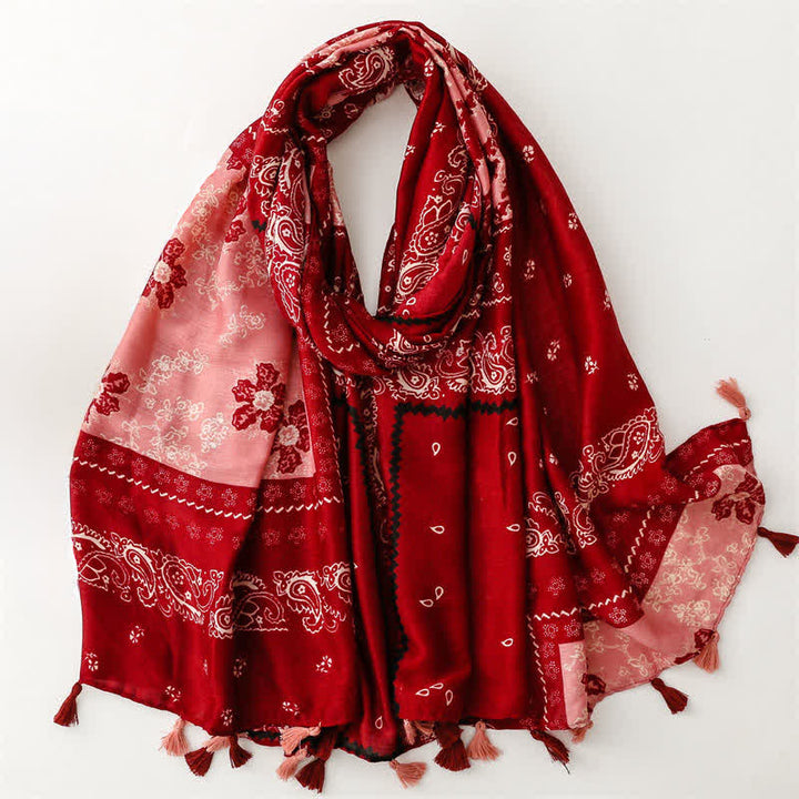 Buddha Stones Spring Fall Boho Paisley Patchwork Tassel Women's Scarf - FireBrick - image 17