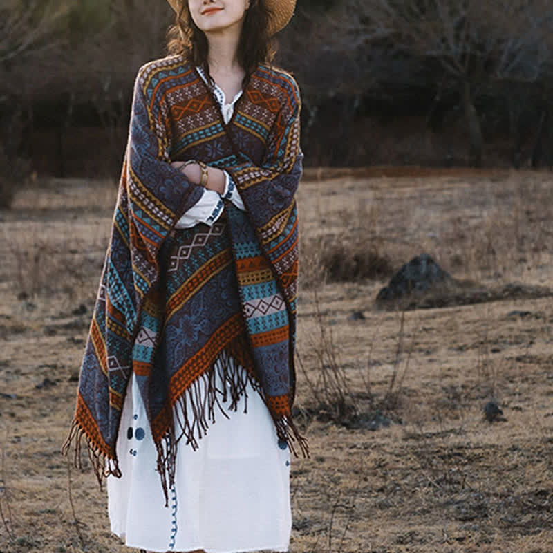 Buddha Stones Fall Winter Boho Geometric Stripes Tassel Cozy Women's Shawl - image 4