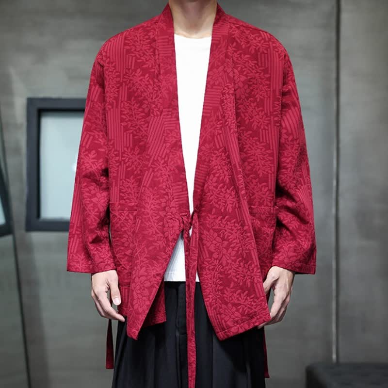 Buddha Stones Fall Winter Tang Style Casual Drawstring Floral Men's Kimonos - image 22
