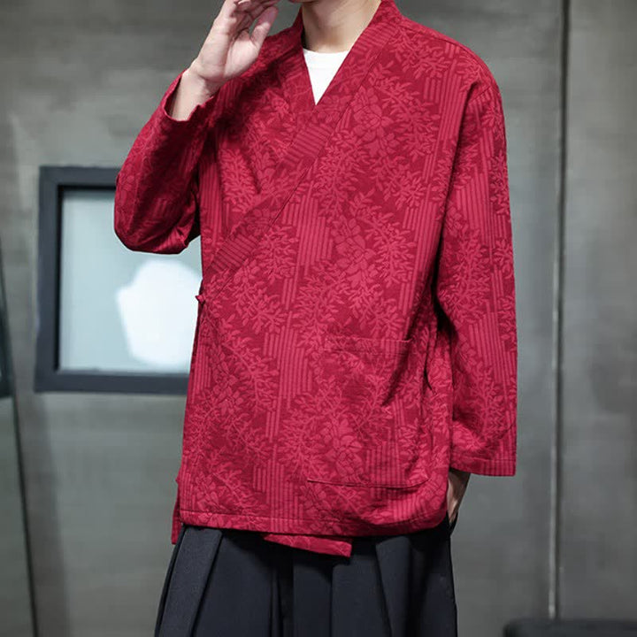 Buddha Stones Fall Winter Tang Style Casual Drawstring Floral Men's Kimonos - image 19