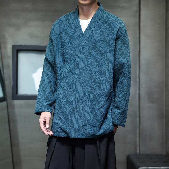 Buddha Stones Fall Winter Tang Style Casual Drawstring Floral Men's Kimonos - image 2