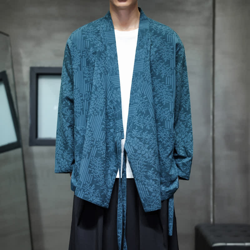 Buddha Stones Fall Winter Tang Style Casual Drawstring Floral Men's Kimonos - image 1