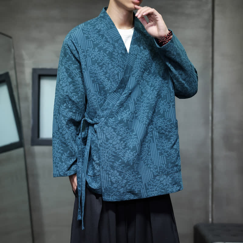 Buddha Stones Fall Winter Tang Style Casual Drawstring Floral Men's Kimonos - image 4