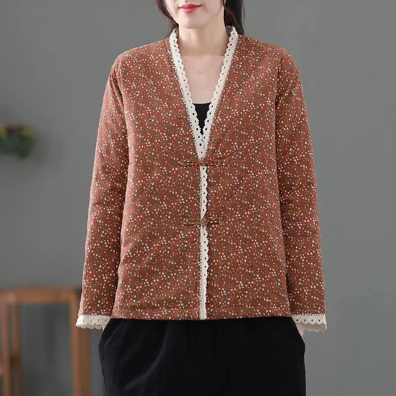 Buddha Stones Fall Winter Vintage Elegant Button-Up Floral Knit Women's Jackets - Sienna - US12，UK/AU16，EU44 (3XL) - image 12