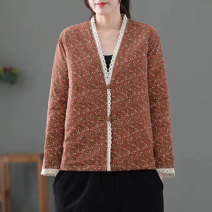 Buddha Stones Fall Winter Vintage Elegant Button-Up Floral Knit Women's Jackets - Sienna - US12，UK/AU16，EU44 (3XL) - image 12