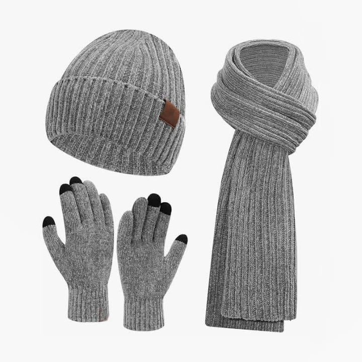 Buddha Stones 3Pcs Fall Winter Ribbed Knit Cozy Women's Scarf Hat Gloves - DarkGray - image 2