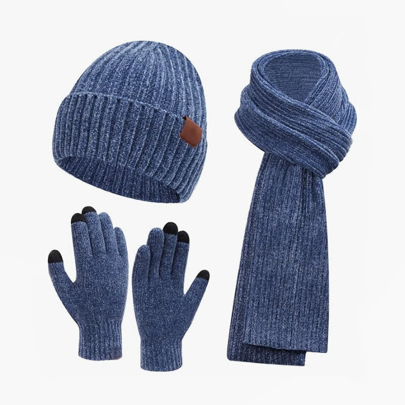 Buddha Stones 3Pcs Fall Winter Ribbed Knit Cozy Women's Scarf Hat Gloves - SteelBlue - image 3