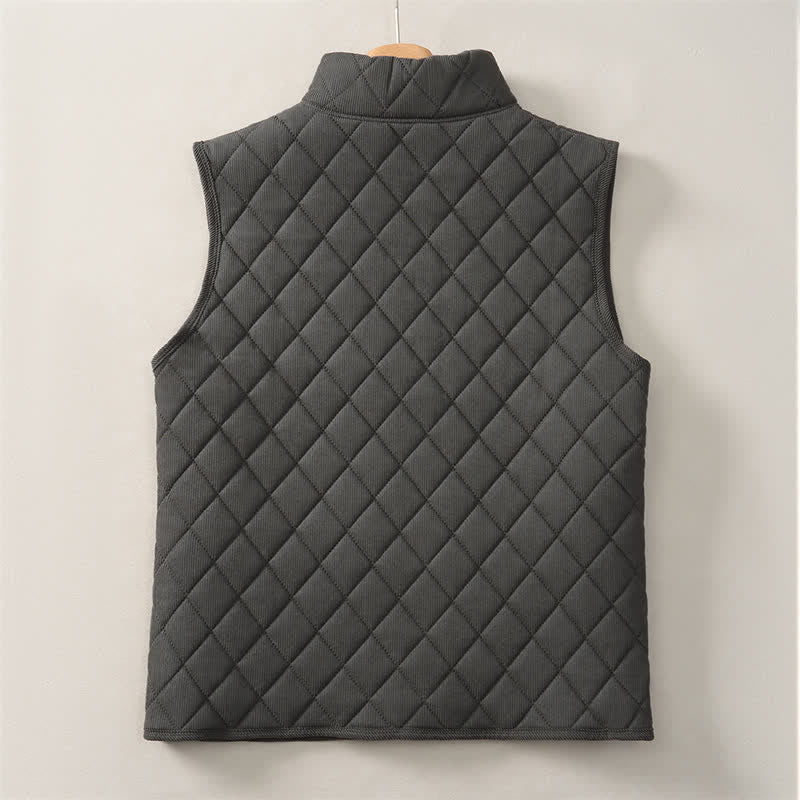 Buddha Stones Winter Casual Mandarin Collar Diamond-shaped Design Zipper Solid Tank Top Men's Vest With Pockets - image 2