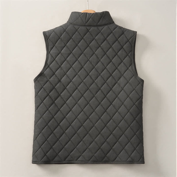 Buddha Stones Winter Casual Mandarin Collar Diamond-shaped Design Zipper Solid Tank Top Men's Vest With Pockets - image 2