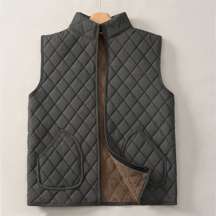 Buddha Stones Winter Casual Mandarin Collar Diamond-shaped Design Zipper Solid Tank Top Men's Vest With Pockets - image 1