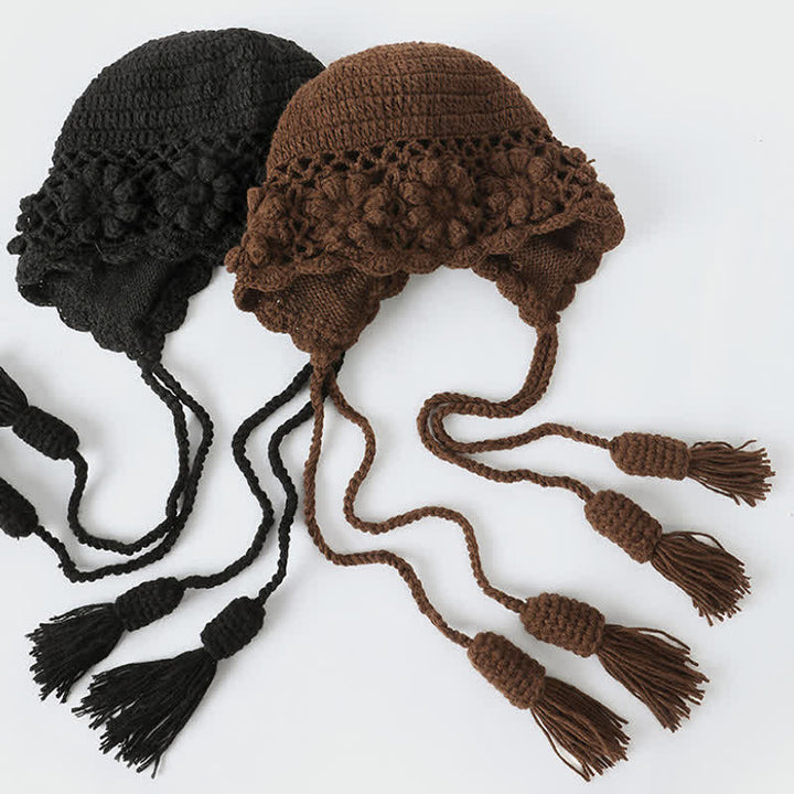 Buddha Stones Fall Winter Knit Floral Tassel Earflap Women's Hat - image 13