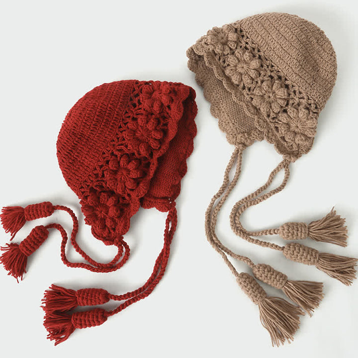 Buddha Stones Fall Winter Knit Floral Tassel Earflap Women's Hat - image 12