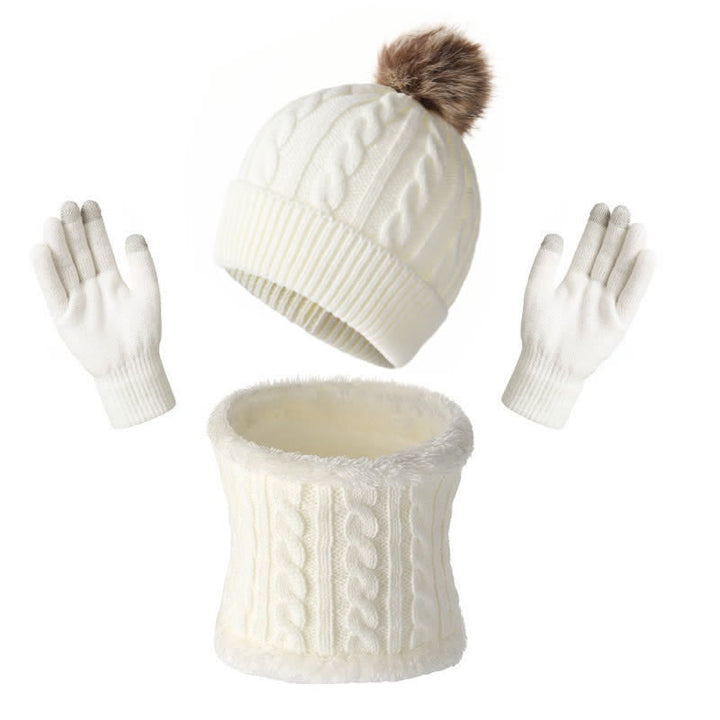 Buddha Stones 3Pcs Fall Winter Cable Knit Design Fleece Lined Cozy Neck Warmer Women's Scarf Gloves - White - image 7