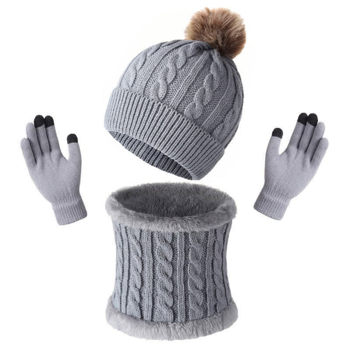 Buddha Stones 3Pcs Fall Winter Cable Knit Design Fleece Lined Cozy Neck Warmer Women's Scarf Gloves - DarkGray - image 1