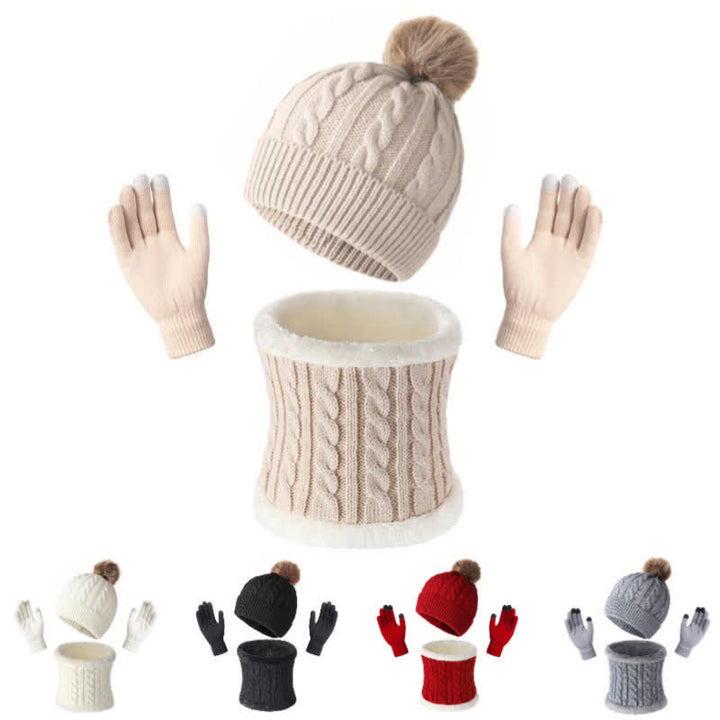 Buddha Stones 3Pcs Fall Winter Cable Knit Design Fleece Lined Cozy Neck Warmer Women's Scarf Gloves - image 10