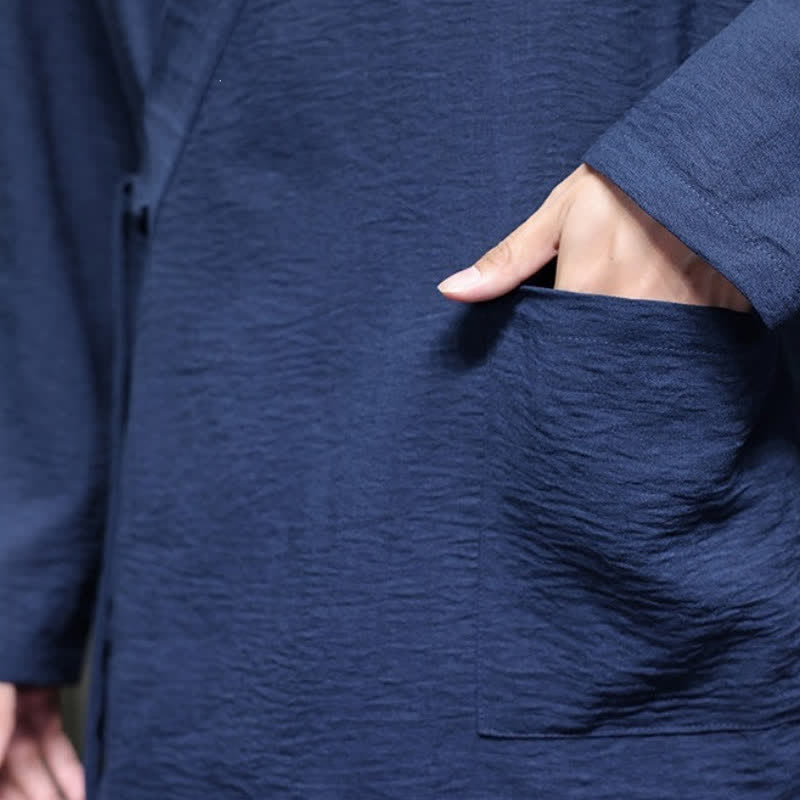 Buddha Stones Spring Casual Minimalist Tang Style Drawstring Solid Men's Kimono With Pockets - image 22