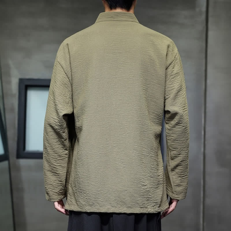 Buddha Stones Spring Casual Minimalist Tang Style Drawstring Solid Men's Kimono With Pockets - image 4