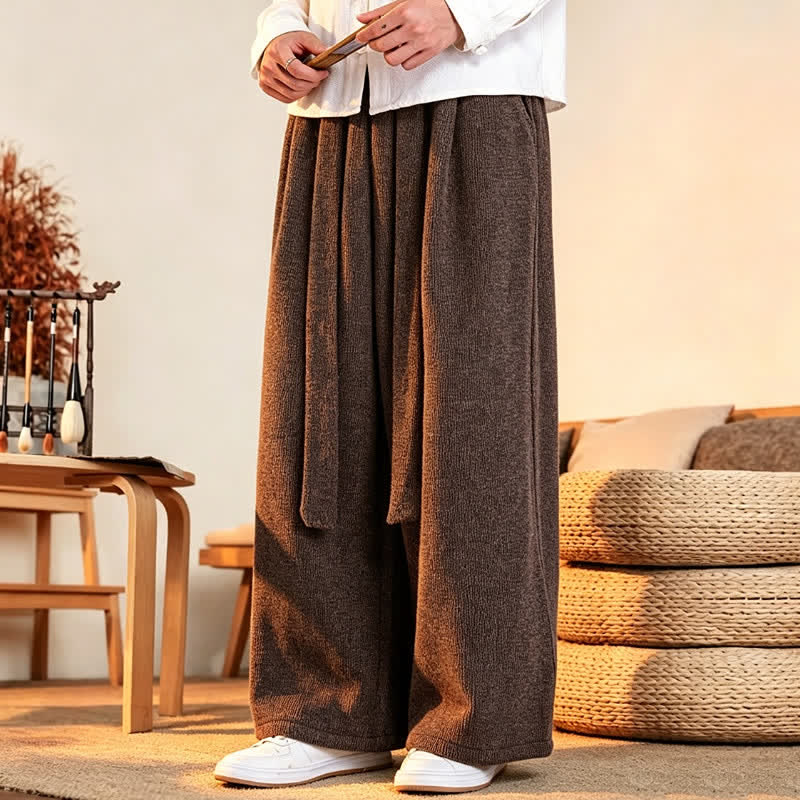 Buddha Stones Fall Winter Casual Minimalist Drawstring Solid Long Pants Men's Straight Leg Pants - image 11