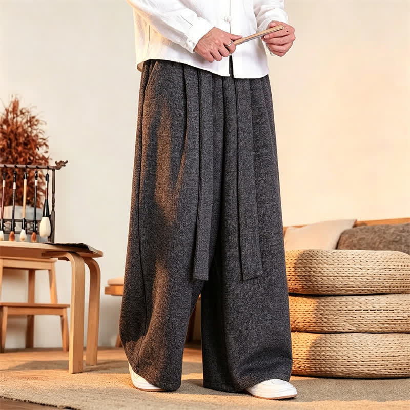 Buddha Stones Fall Winter Casual Minimalist Drawstring Solid Long Pants Men's Straight Leg Pants - DarkSlateGray - US/UK/AU46，EU56 (5XL) - image 0