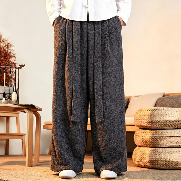 Buddha Stones Fall Winter Casual Minimalist Drawstring Solid Long Pants Men's Straight Leg Pants - image 2