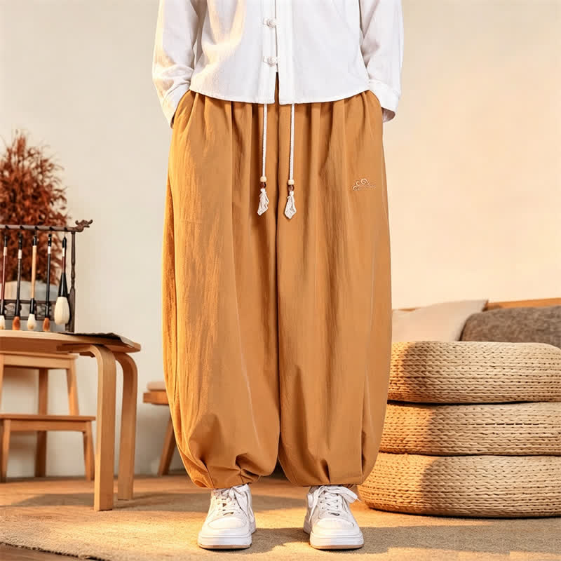 Buddha Stones Fall Casual Minimalist Drawstring Solid Embroidery Cloud Long Pants Men's Harem Pants With Pockets - Peru - US/UK/AU46，EU56 (5XL) - image 13