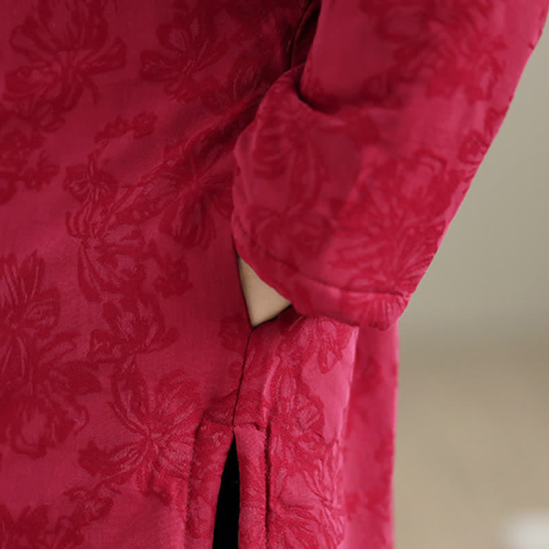 Buddha Stones Fall Winter Vintage Tang Style Mandarin Collar Frog Button Floral Women's Jacket With Pocket - image 9