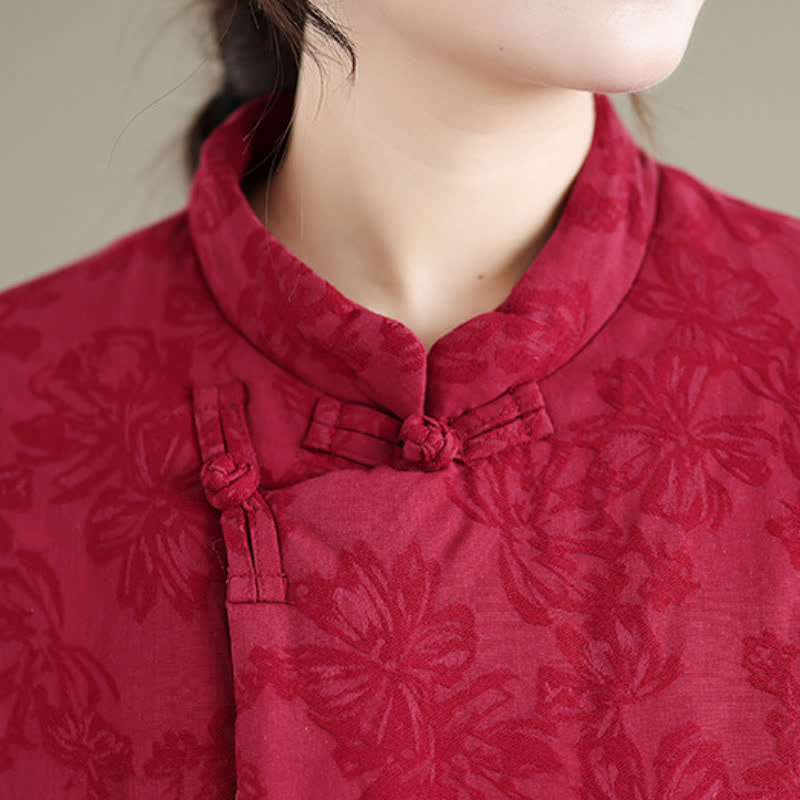 Buddha Stones Fall Winter Vintage Tang Style Mandarin Collar Frog Button Floral Women's Jacket With Pocket - image 8