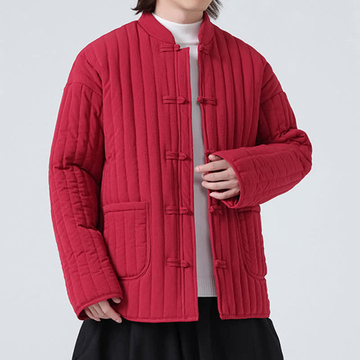 Buddha Stones Fall Winter Tang Style Minimalist Quilted Design Frog Button Solid Men's Jacket With Pockets - image 19
