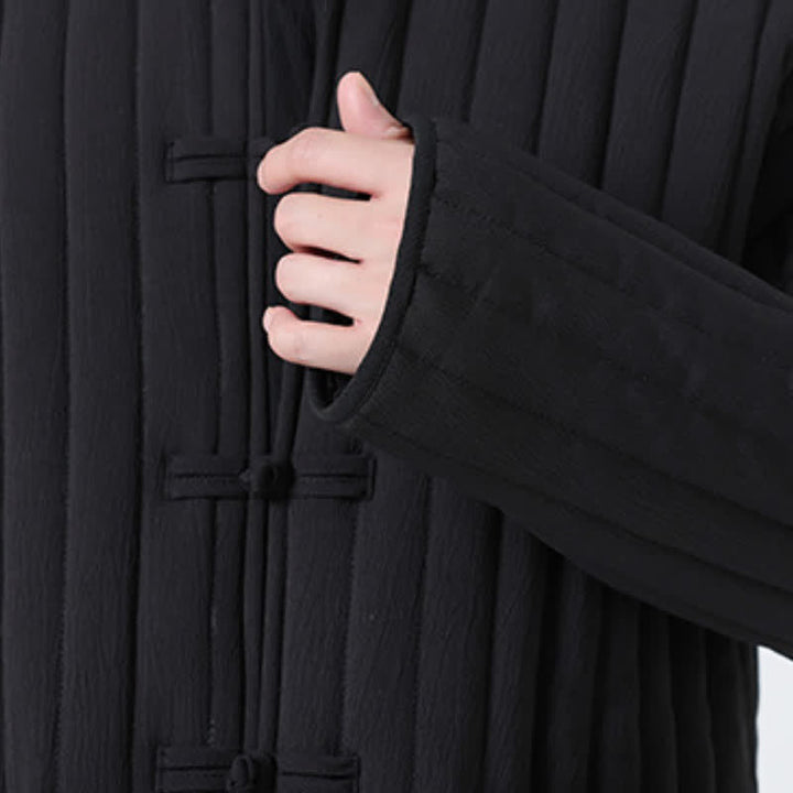 Buddha Stones Fall Winter Tang Style Minimalist Quilted Design Frog Button Solid Men's Jacket With Pockets - image 11