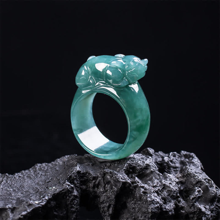 Buddha Stones Jade Hand-Carved Pi Xiu Wealth Ring - image 1