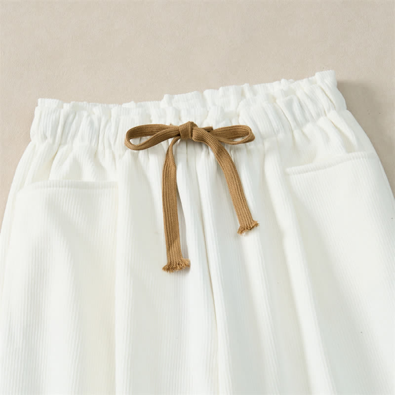 Buddha Stones Fall Winter Casual Minimalist Drawstring Solid Cropped Pants Corduroy Women's Straight Leg Pants With Pockets - image 16