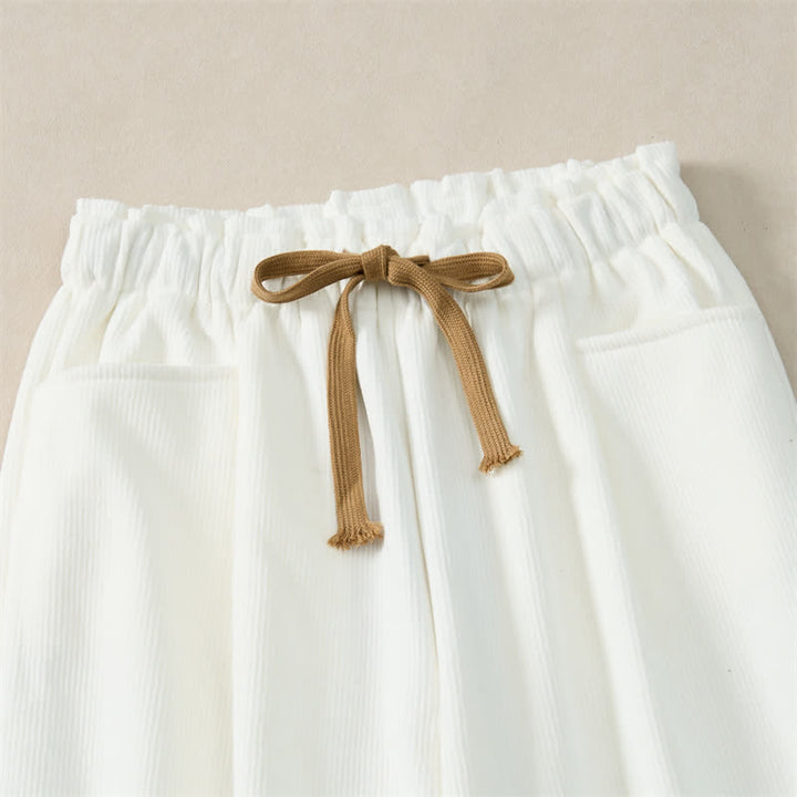 Buddha Stones Fall Winter Casual Minimalist Drawstring Solid Cropped Pants Corduroy Women's Straight Leg Pants With Pockets - image 16