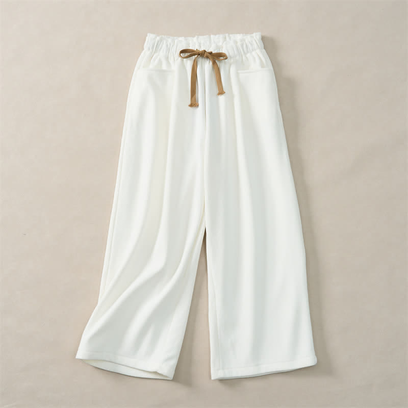 Buddha Stones Fall Winter Casual Minimalist Drawstring Solid Cropped Pants Corduroy Women's Straight Leg Pants With Pockets - image 14