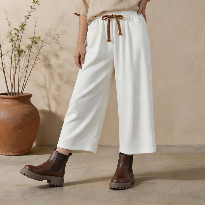 Buddha Stones Fall Winter Casual Minimalist Drawstring Solid Cropped Pants Corduroy Women's Straight Leg Pants With Pockets - image 13
