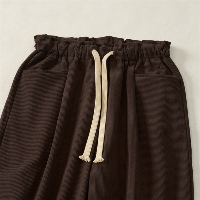 Buddha Stones Fall Winter Casual Minimalist Drawstring Solid Cropped Pants Corduroy Women's Straight Leg Pants With Pockets - image 4