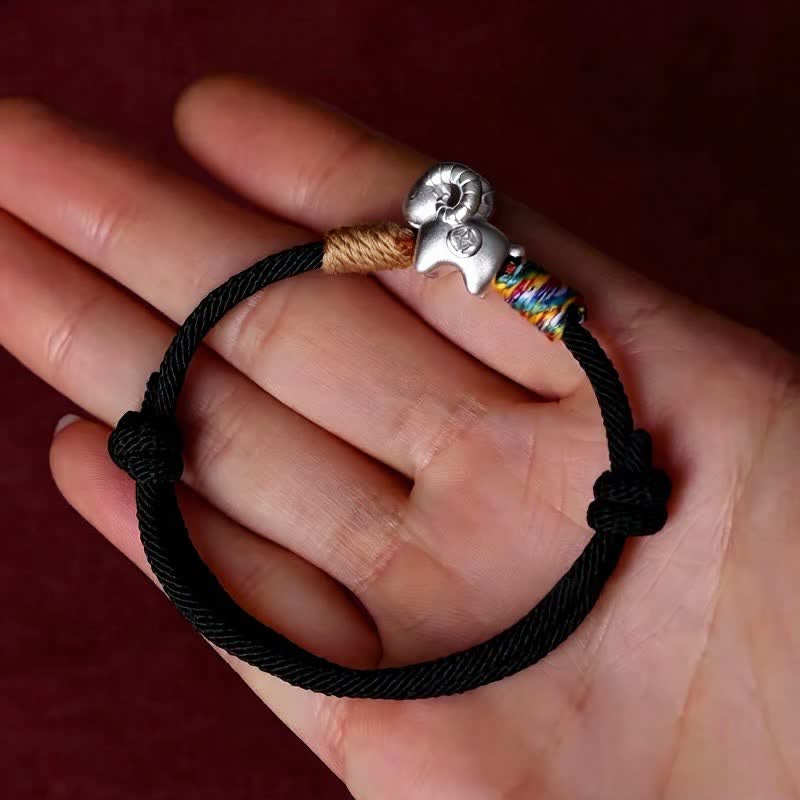 Buddha Stones Year of the Goat 999 Sterling Silver Sheep Red String Protection Bracelet - Black - image 9