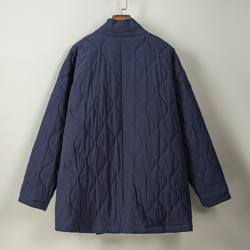 Buddha Stones Fall Winter Casual Tang Style Drawstring Quilted Solid Cotton Men's Kimono With Pockets - image 9