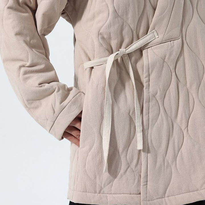 Buddha Stones Fall Winter Casual Tang Style Drawstring Quilted Solid Cotton Men's Kimono With Pockets - image 39